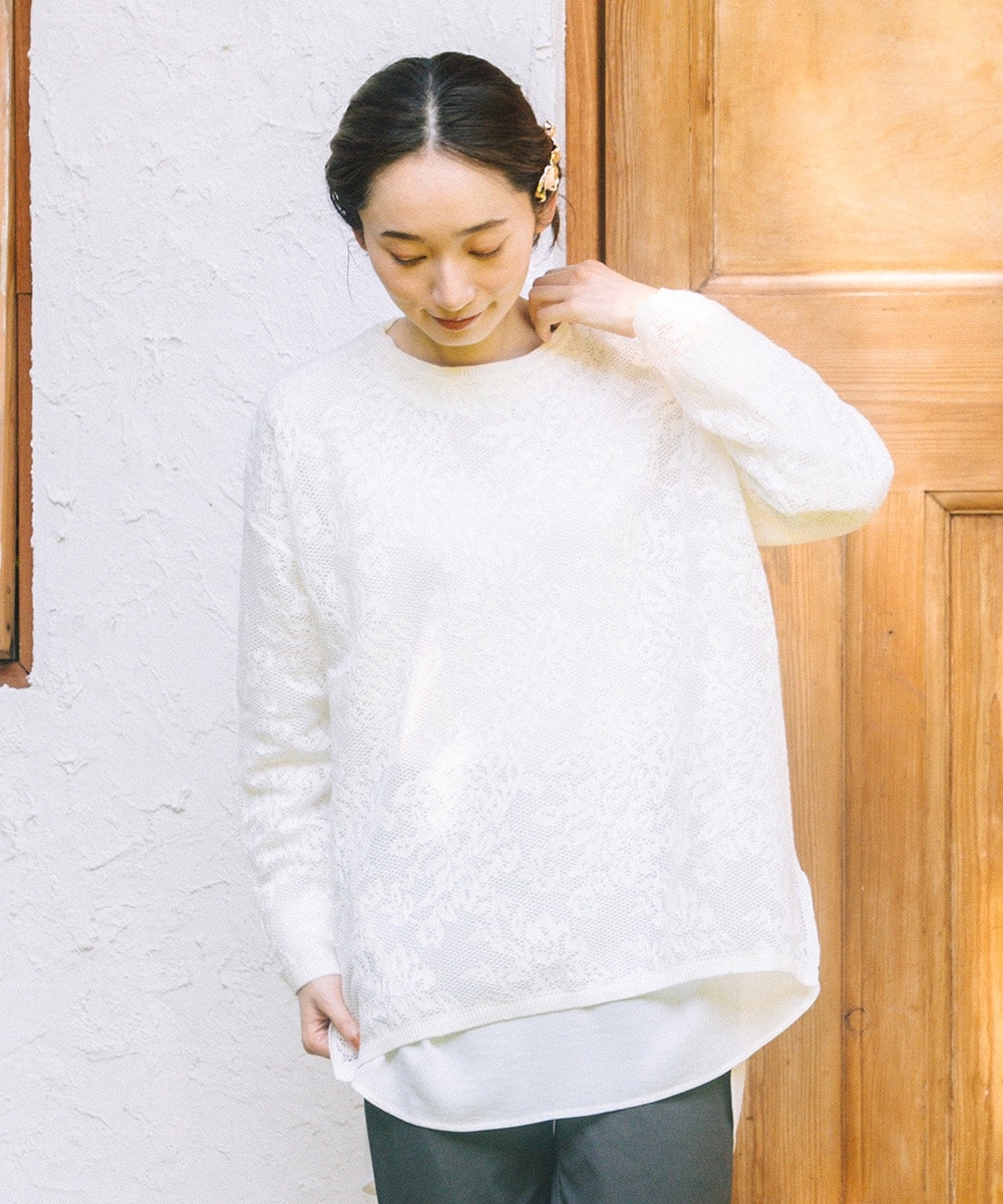 ANDMARY ホワイトニットセーター 長袖 ニットセーター レディース 長袖[品番：JRKW0001957