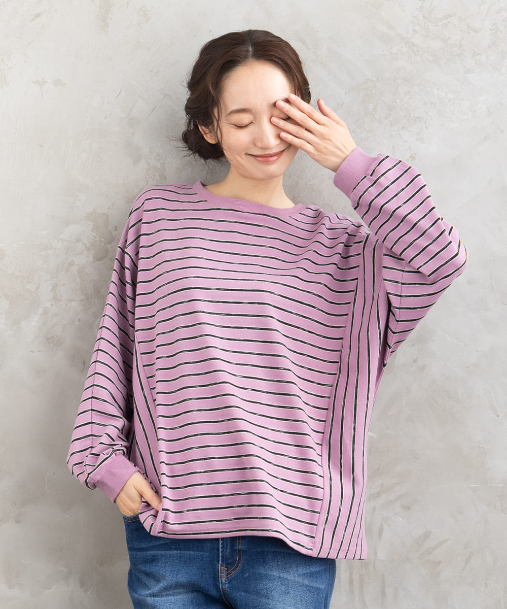 大きいサイズ】15号(3L) FONTLAB 布帛コンビ配色ステッチカットソー