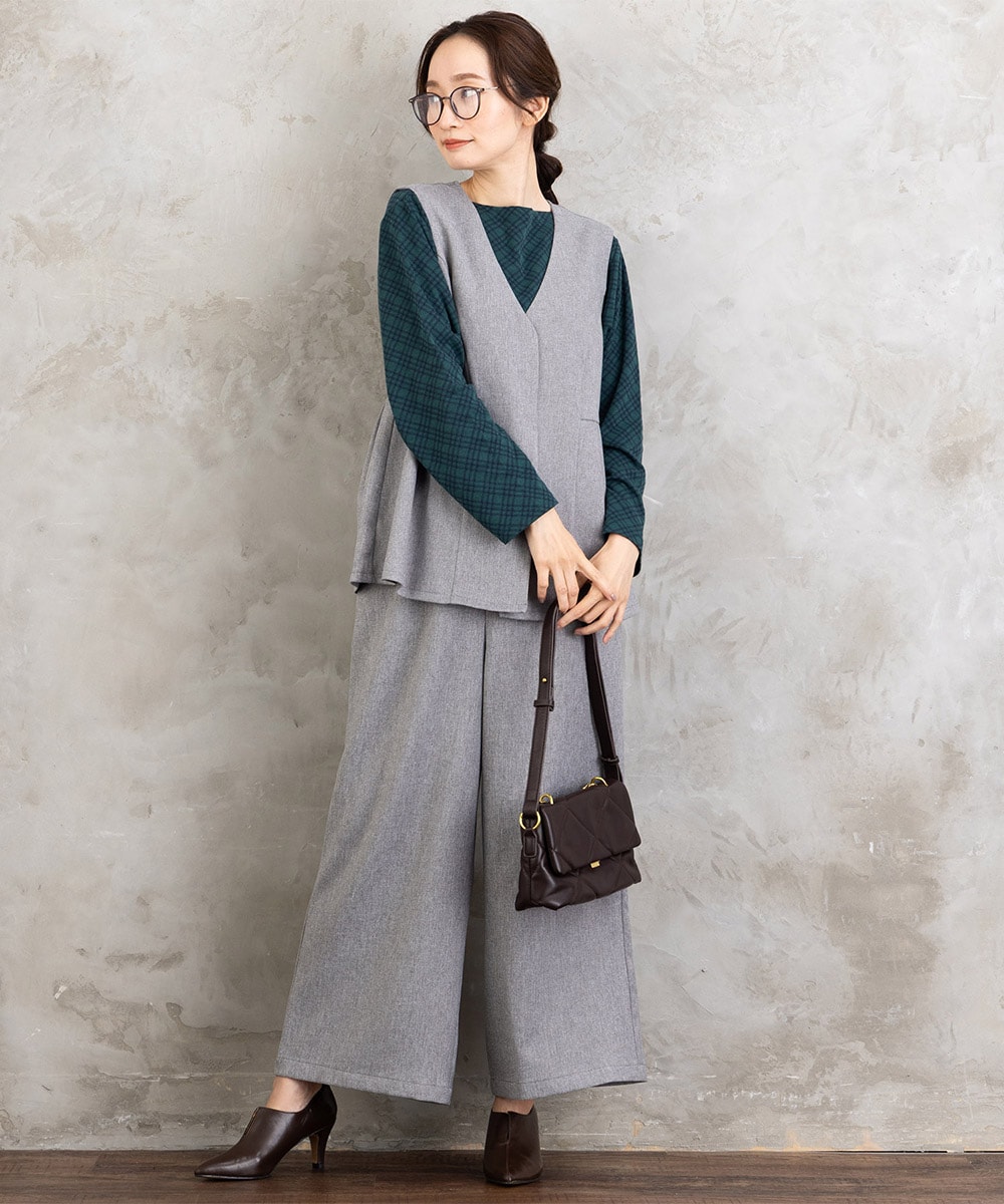 大きいサイズ】FONTLAB モックツイストクロスジレ×ワイドパンツ