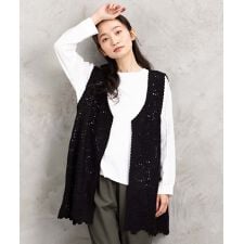 【大きいサイズ】ウール混クロシェレースジレ