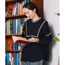 サブストリート(sab street)の【大きいサイズ】21号(6L～) INDESIGN コードエンブロイダリーバンドカラーブラウス