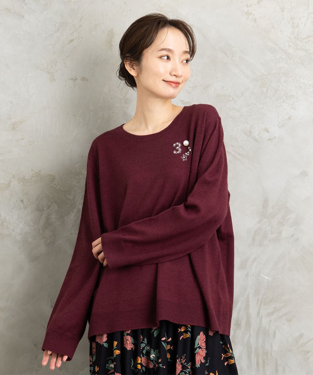 大きいサイズ】(ロジーク) [30th]ビジューブローチライクニット | サブ