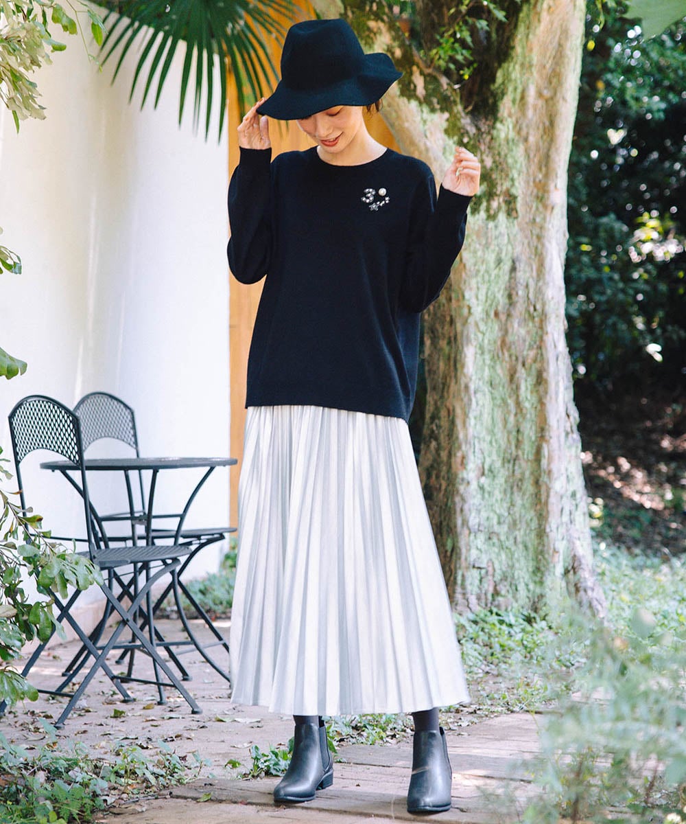 大きいサイズ】(ロジーク) [30th]ビジューブローチライクニット | サブ