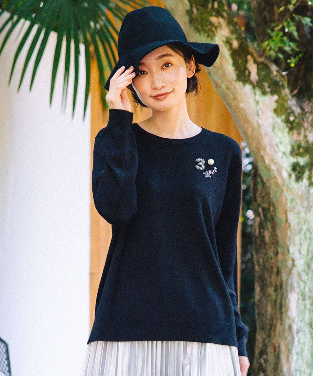 サブストリート（sab street）/【大きいサイズ】21号(6L〜) (ロジーク) [30th]ビジューブローチライクニット 大きいサイズ】21号(6L～) (ロジーク) [30th]ビジューブローチライク