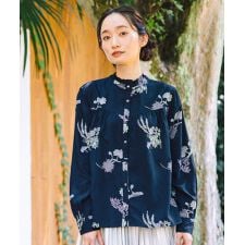 サブストリート(sab street)の【大きいサイズ】INDESIGN フラワープリントフリルカラーブラウス