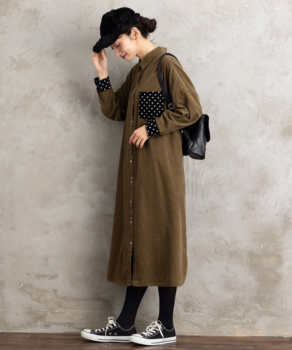 サブストリート（sab street）/【大きいサイズ】INDESIGN ドットポケットコーデュロイシャツワンピース 大きいサイズ】INDESIGN ドットポケットコーデュロイシャツワンピース