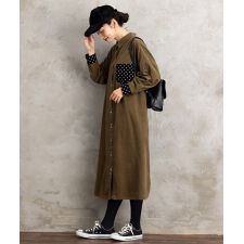 【大きいサイズ】21号(6L～) INDESIGN ドットポケットコーデュロイシャツワンピース