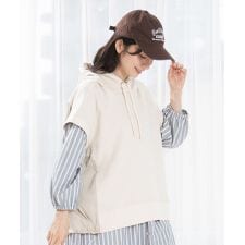 【大きいサイズ】FONTLAB 布帛コンビフーディベスト