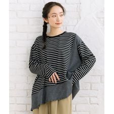 【大きいサイズ】FONTLAB スイッチボーダーアシンメトリーカットソー