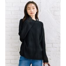 【大きいサイズ】FONTLAB 袖シアー切り替えリブニット