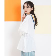 【大きいサイズ】21号(6L～) FONTLAB シルケットポンチ×布帛ギャザーコンビプルオーバー