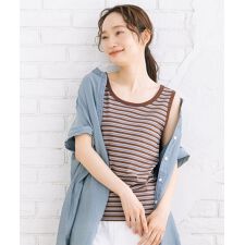 【大きいサイズ】ボーダーテレコタンクトップ