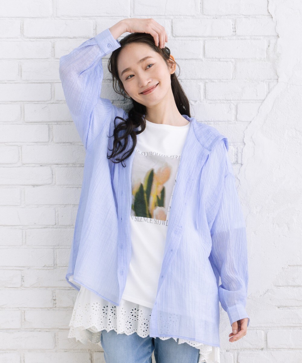 大きいサイズ】【sabstreet bis】【web限定】 シアーフーディシャツ