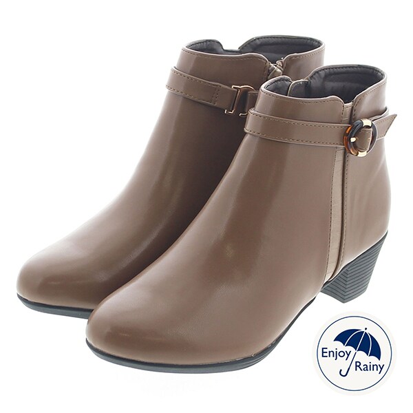 【レイン対応】2WAYラインストーンバックルベルトレインブーツ　ダークブラウン レイン対応】2WAYラインストーンバックルベルトレインブーツ ダーク
