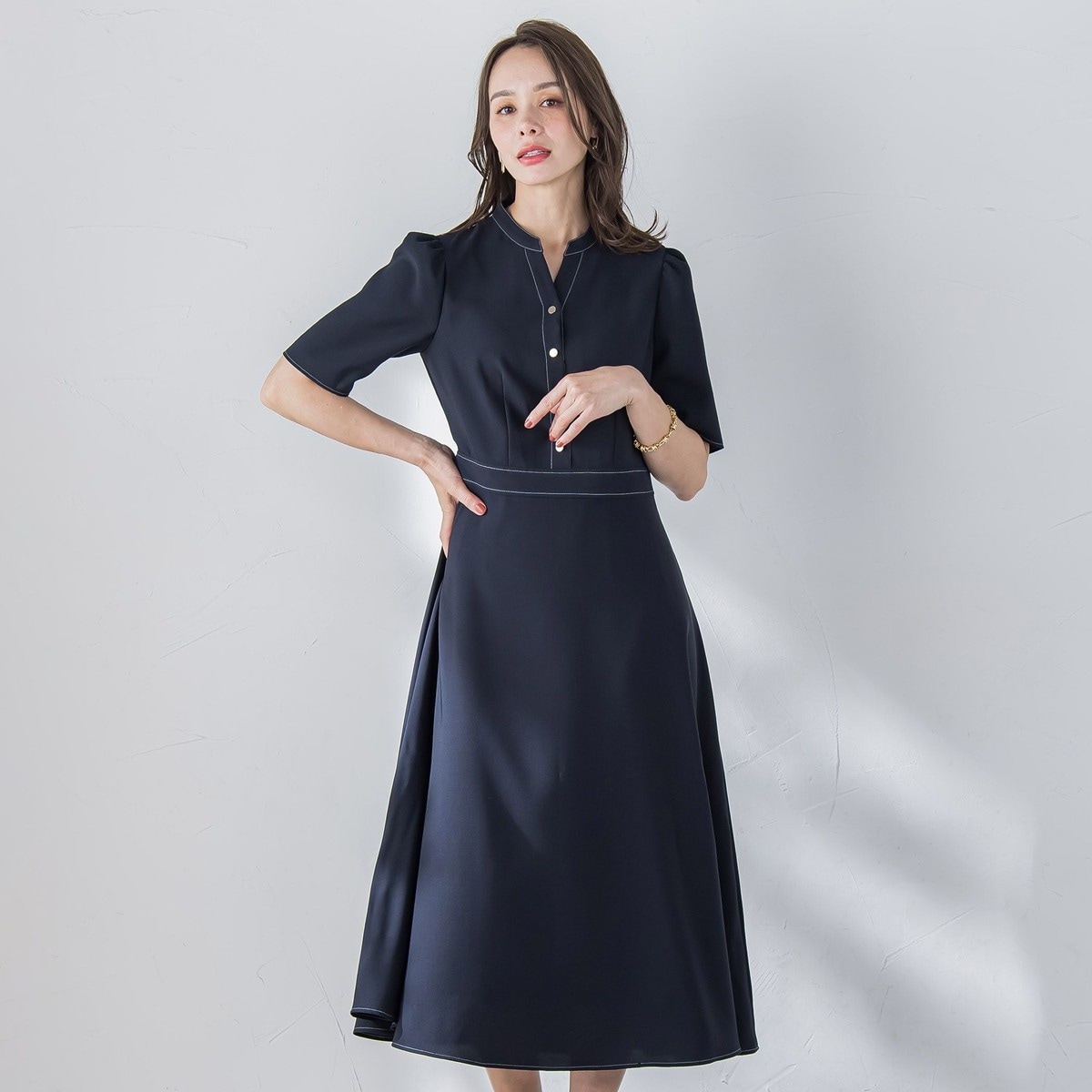 配色ステッチワンピース≪洗濯機で洗える≫ | ビアッジョブルー