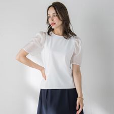 シアースリーブカットソー≪手洗い可能≫
