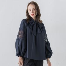 袖レースブラウス≪洗濯機で洗える≫