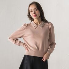 【新色追加】襟ビジューニット