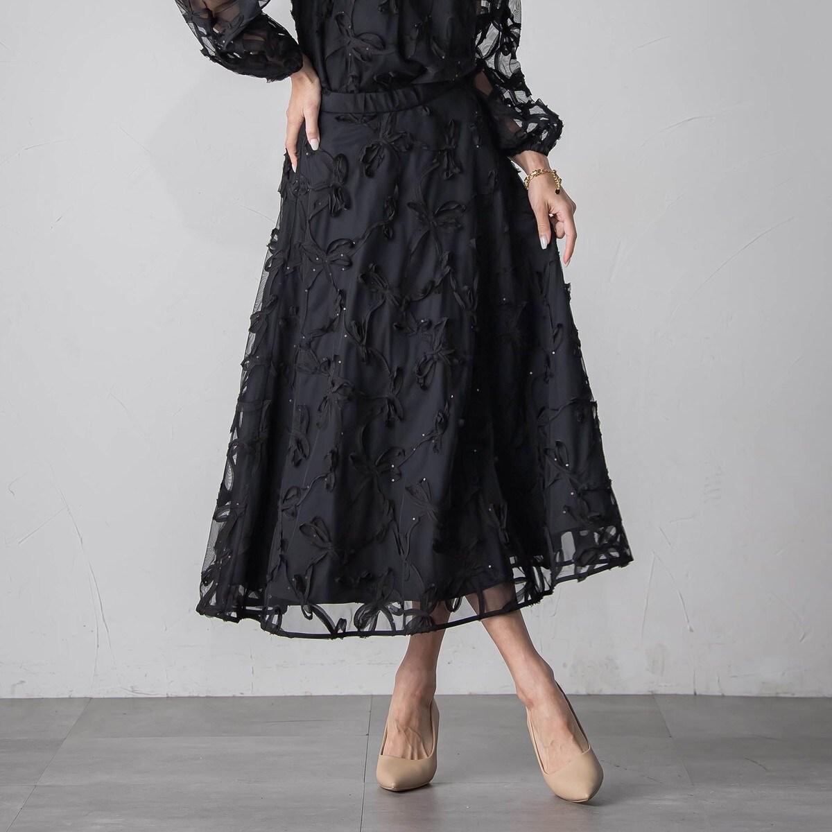 スパンコールテープチュールスカート | ビアッジョブルー(Viaggio blu