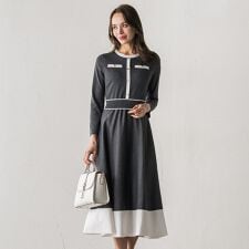 バイカラーニットワンピース