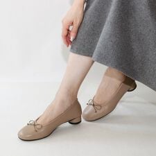 【25秋冬新作】丸ヒールバレエシューズ【低反発スポンジ入り】