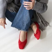 【25秋冬新作】スクエアトゥVカットバレエシューズ【低反発スポンジ入り】