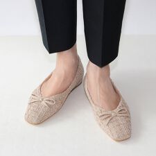 【25秋冬新作】スクエアトゥツイードバレエシューズ【低反発スポンジ入り】