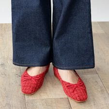 【25秋冬新作】スクエアトゥツイードバレエシューズ【低反発スポンジ入り】