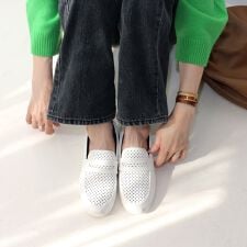 【26春夏新作】パンチングローファー厚底スリッポン【低反発スポンジ入り】