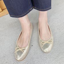 【低反発スポンジ入り】本革ラウンドバレエシューズ