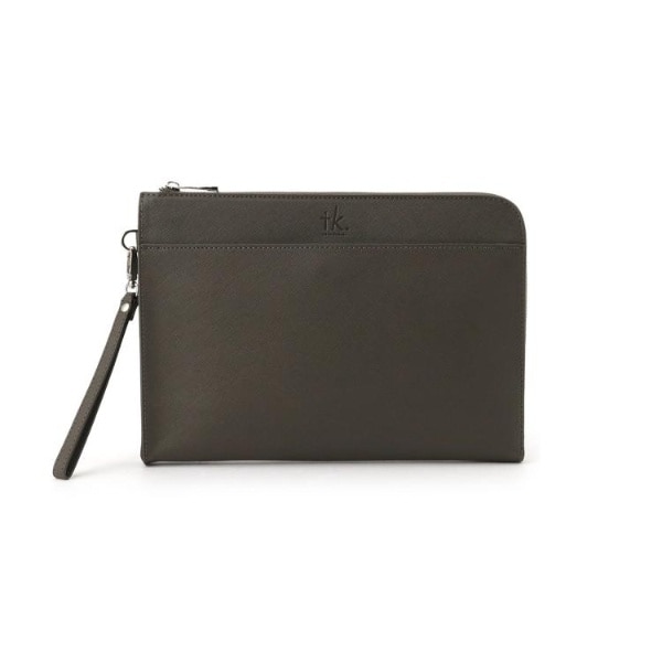 美品 THOM BROWNE クラッチバッグ トリコロール レザー 黒 ジップ
