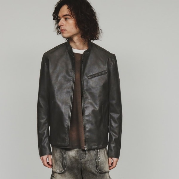 d*3様 美品　TAKEO KIKUCHI(タケオキクチ)レザーシングルライダー WEB限定】シンセティックレザーシングルライダースジャケット