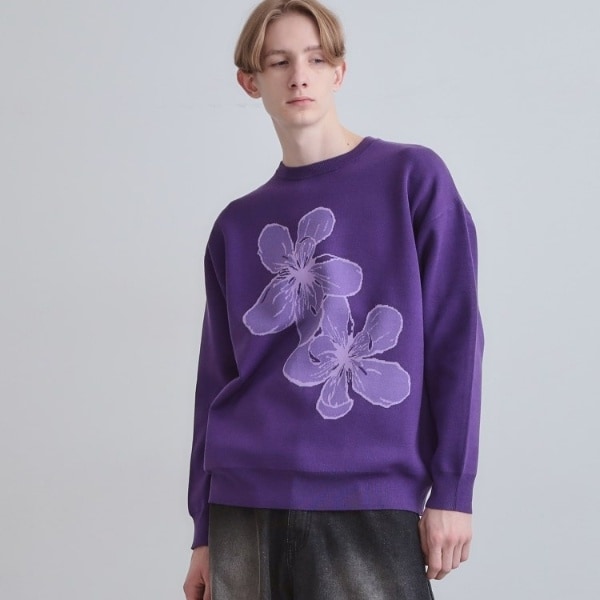 起毛 カレッジロゴ プルオーバー | パープル＆イエロー(Purple