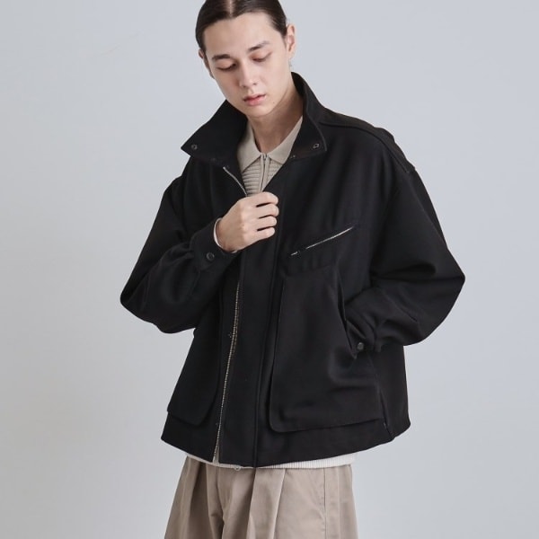 クレストブリッジチェックレザーフライトジャケット | ブラック