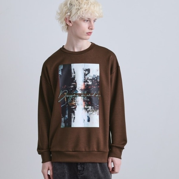 アーバングラフィックブラシ刺繍長袖Tシャツ