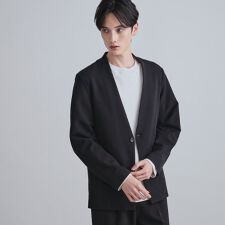 【セットアップ対応】360度ストレッチノーカラージャケット