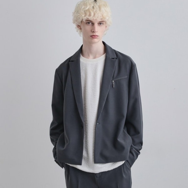 ONOFFセットアップ対応】メランジ シャークスキン ストレッチ