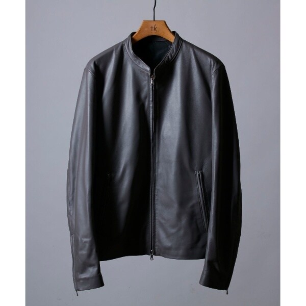 極美品【M】タケオキクチ　ラムレザー　ノーカラー　シングルライダースジャケット 極美品【M】タケオキクチ ラムレザー ノーカラー シングル