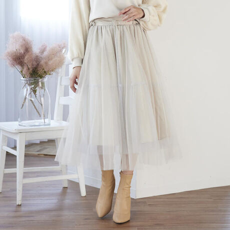 大きいサイズ ウエストベルトチュールスカート クイーンズコート Queens Court 2231 ファッション通販 マルイウェブチャネル