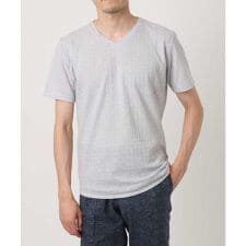 《日本製》レンガ柄Vネック半袖カットソー