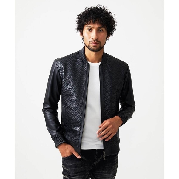 クレストブリッジチェックレザーフライトジャケット | ブラック