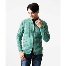 編み込みスタンドカラーニットブルゾン