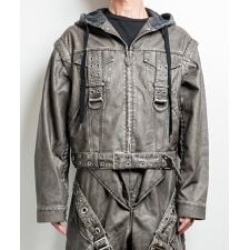 RESISTANCE(レジスタンス)2WAY フード レザータッチ/デニム ブルゾン【セットアップ対