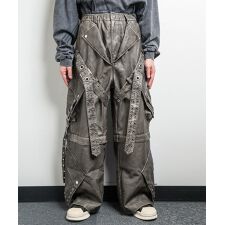バックステージパス(backstagepass)のCHRIS C(クリス C)2WAY ベルト レザータッチ/デニム ワイドカーゴパンツ【セットアップ