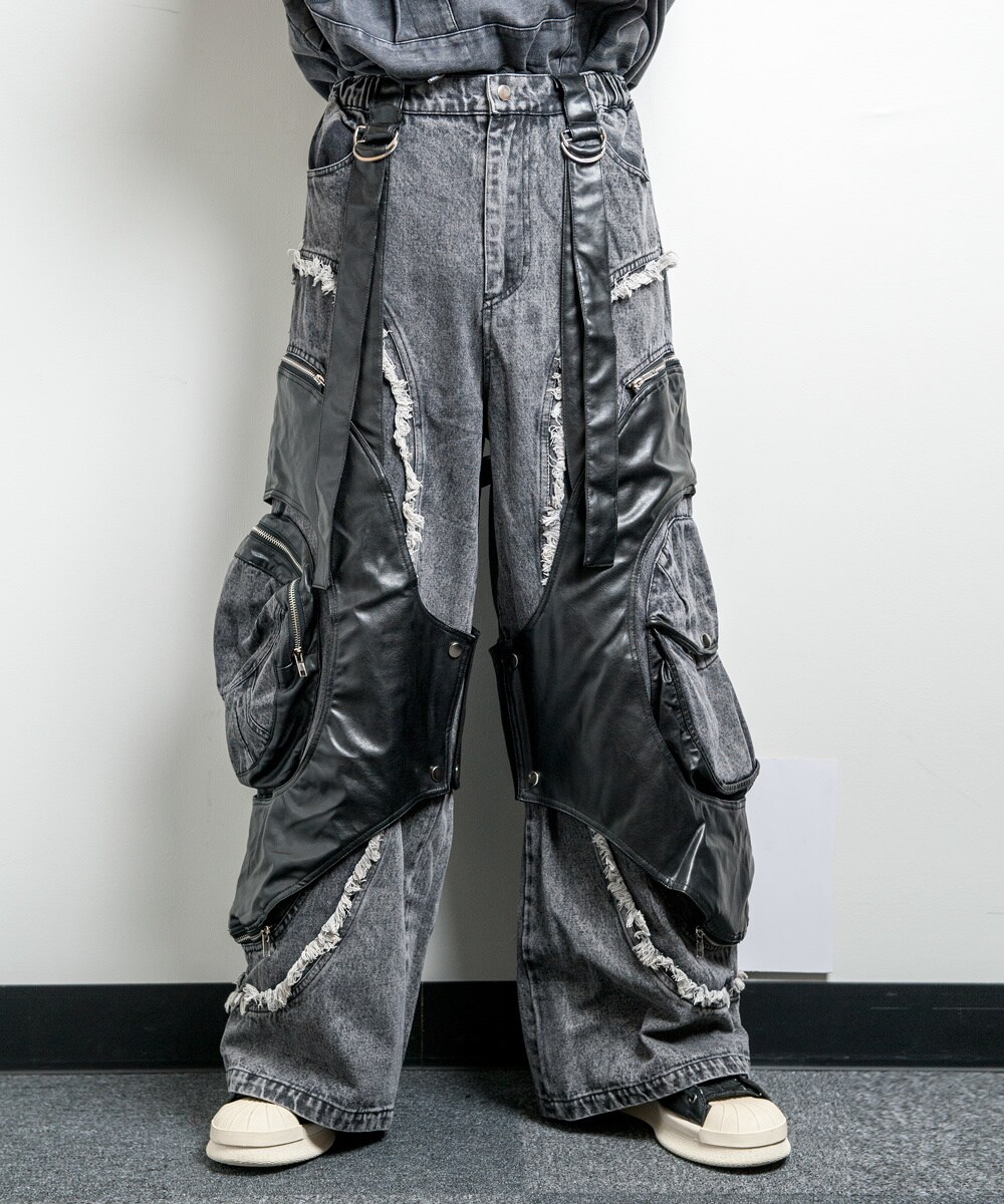 CHRIS C(クリス C)2WAY ベルト レザータッチ/デニム ワイドカーゴ