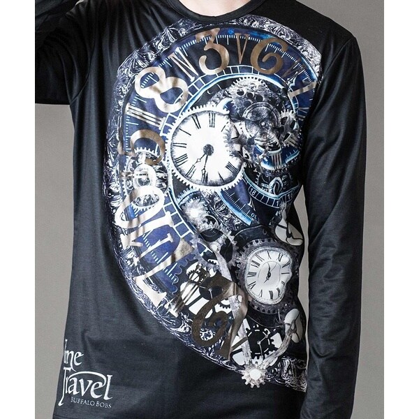 TIME TRAVEL(タイム トラベル)時計柄プリント クルーネック ロンT