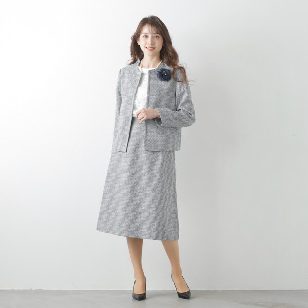 【美品】大きいサイズ　LACOUPE ツイード風ノーカラージャケット 美品】大きいサイズ LACOUPE ツイード風ノーカラージャケット