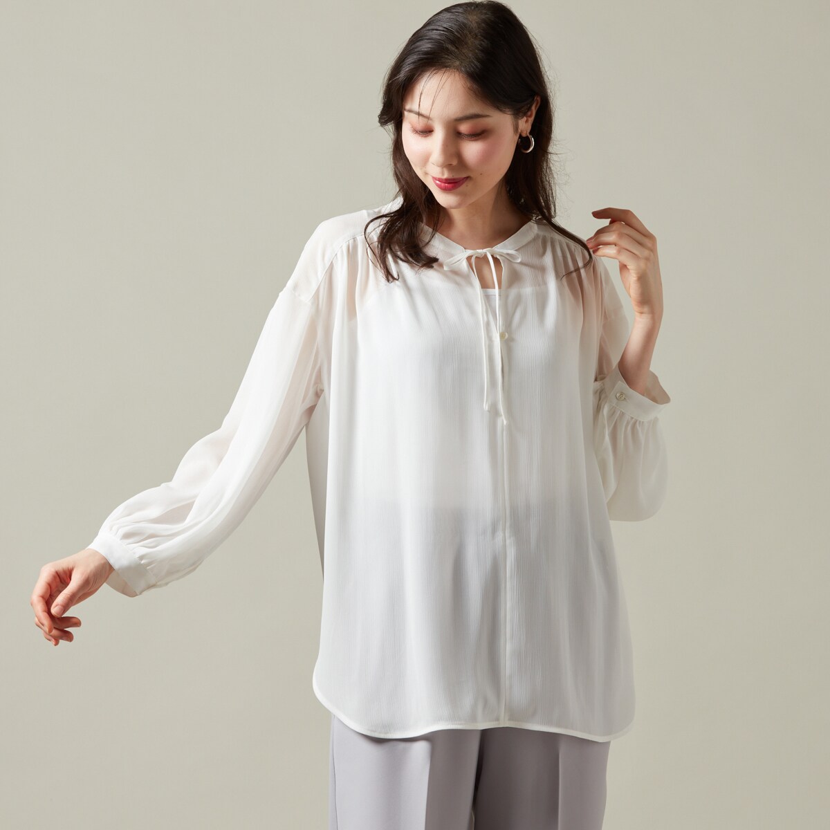 ラ・クープ LACOUPE [ 洗える ] ピンタックシアーブラウス （01-オフ） ラ・クープ LACOUPE [ 洗える ] ピンタックシアーブラウス （01