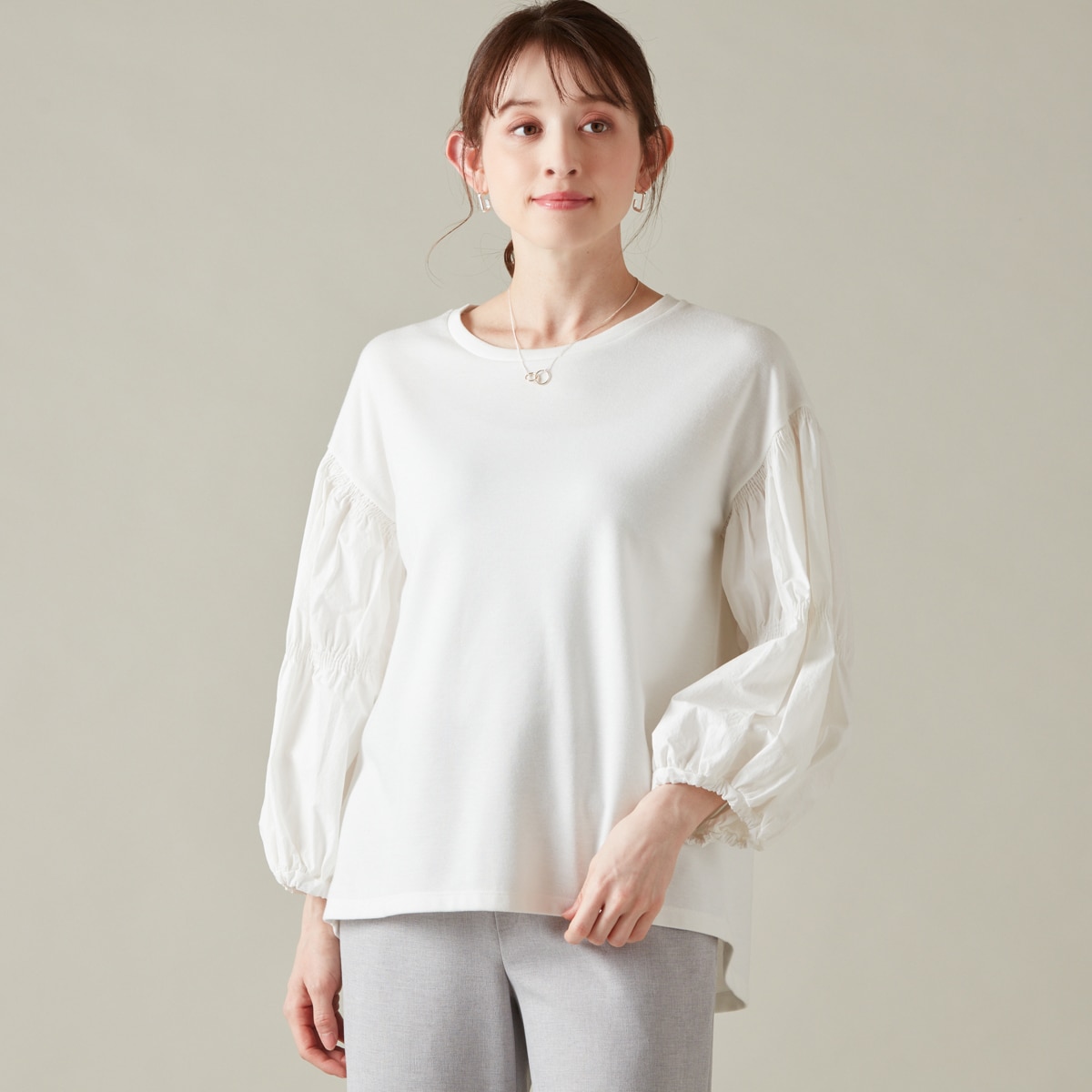 洗える ] [ 凹凸素材 ] 袖格子レースカットソー | アル・ディ・ラ(AL