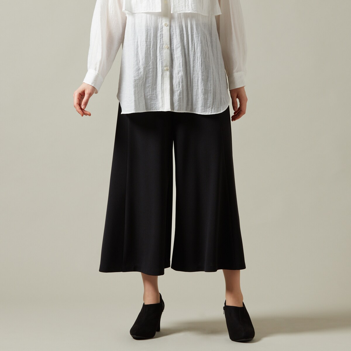 アクアジョーゼット8分丈ワイドフレアーパンツ 【日本生地・日本縫製